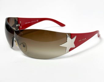 PRADA 'silver Star' Y2K Black + Silver Shield Sunglasses With Logo