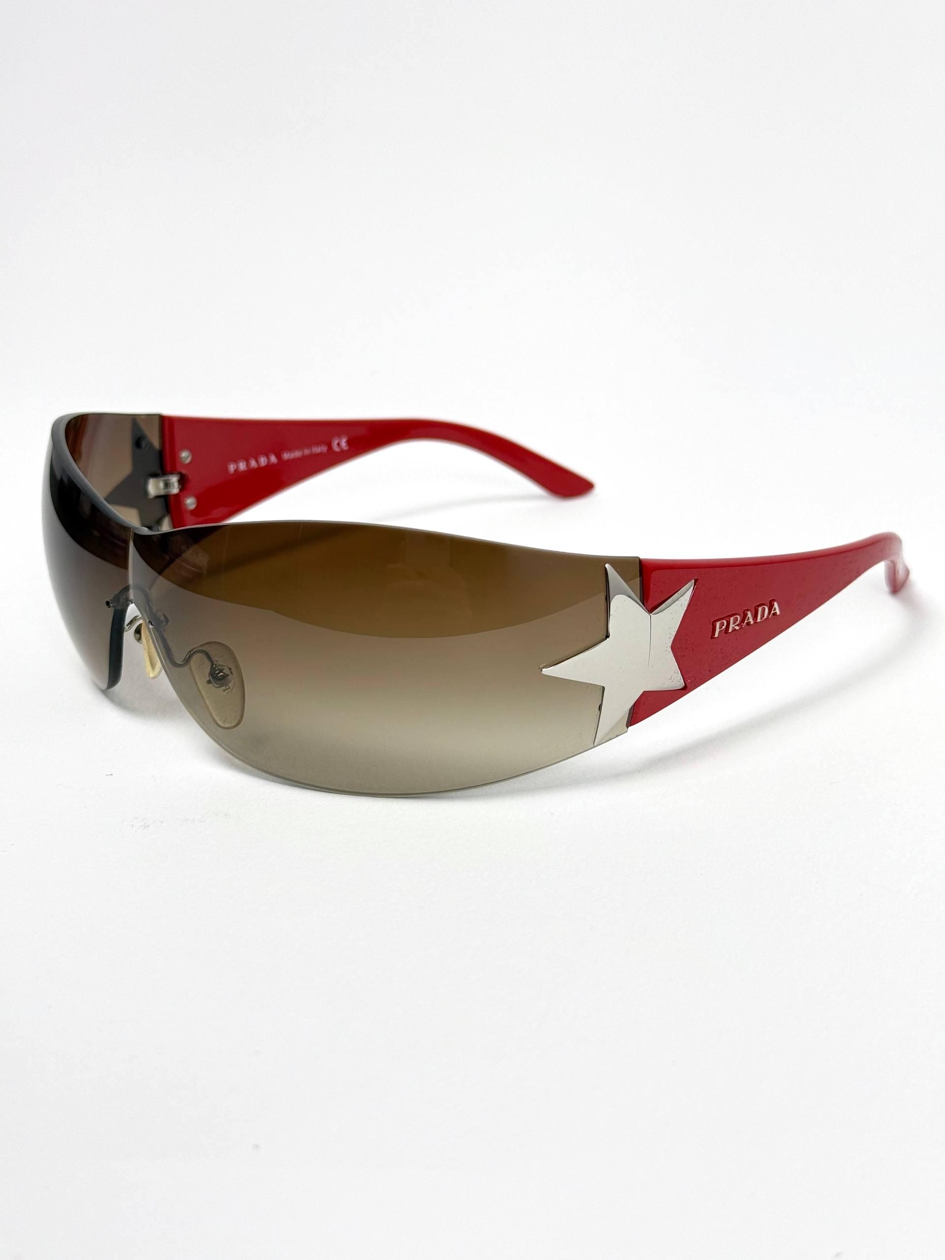 Y2K PRADA CHROME STAR Sunglasses in Red Vintage Sunglasses Prada
