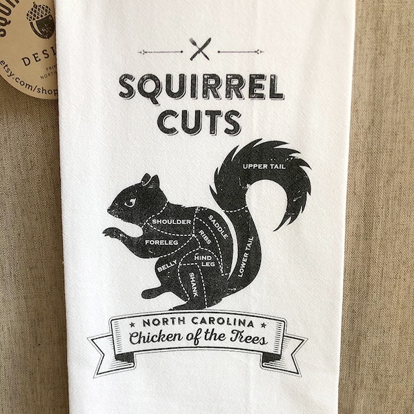 Squirrel Cuts NC Chicken of the Trees Flour Sac KITCHEN TOWEL