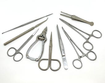 Vintage Medical Instrument Lot: Surgical Tools, Forceps, Hemostats (9 Pcs.)