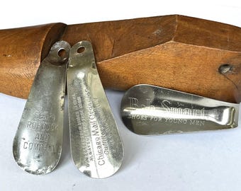 Vintage Advertising Shoe Horns, 1950s Metal Collectibles, Set of 3