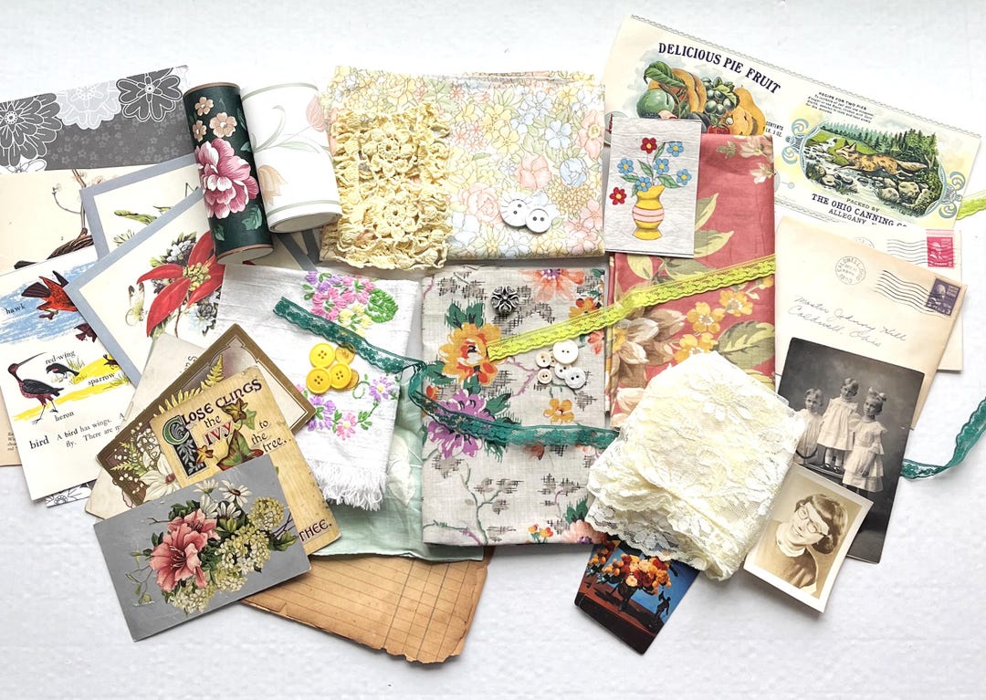 Flower Garden Ephemera Pack, 50+ Pcs Antique Postcards, Fabric, Lace ...