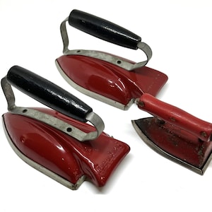 Vintage Toy Irons: Red Metal Sunny Suzy & Lady Dover, 1940s Kitchen Decor