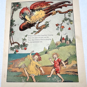 Antique Children&#39;s Book Illustration, Book Plate from 1920&#39;s Child&#39;s Book, Verses by Eugene Field, Charles Graham Co, Two Sided Litho Print
