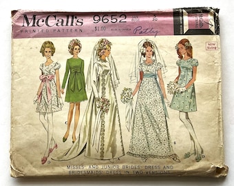 Vintage Wedding Dress Pattern, Bridesmaid, McCall&#39;s 9652, 1969