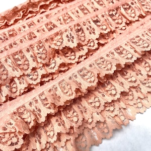 Floral Venice Light Peach Lace Trim - 5 Yards Bridal Wedding Scalloped Edge Trim