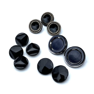 Bottoni in vetro vintage, vetro sfaccettato nero, vetro blu navy, 4 set/paia di bottoni in vetro vintage, articoli per cucire, forniture per l&#39;artigianato di Junk Journal