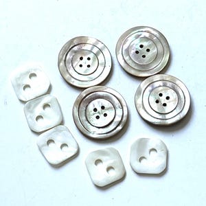 Antique Mother of Pearl Buttons, 2 Sets Vintage MOP Buttons, Antique Handmade Buttons, Square MOP Buttons, Junk Journal Craft Supply, Sewing
