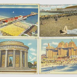 Vintage Antique Atlantic City Postcards, Set of 4, 1915 Bathing Beauty, 1940s Linen Postcards, Atlantic City NJ Souvenir, Travel Memorabilia
