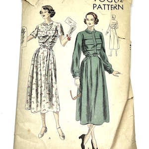 1940s Vogue One-Piece Dress Pattern: Size 14, Bust 32