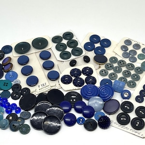 Vintage Blue Button Lot, Assorted Styles, Craft Supplies