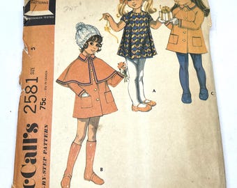 Vintage Girls' Coat, Cape and Dress Pattern, McCalls 2581, Size 5