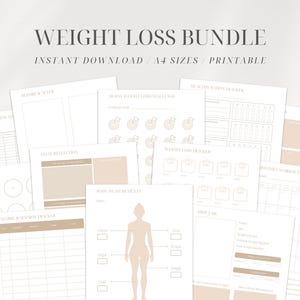 Gewichtsverliesjournaal Gewichtsverliestracker Fitnessplanner Gewichtsverliesgrafiek Lichaamsmetingen kg/pond Verloren maaltijdplanner Afdrukbaar