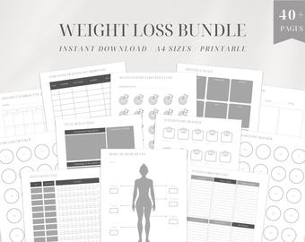Weight Loss Planner Bundle | Fitness Tracker, Meal Planner (Digital Download)