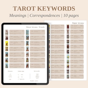 Tarot Keywords Digital Tarot Journal Tarot Study Sheet Tarot Cheat Sheets Numerology Card Reading Card Meaning for Beginner Witch Printable