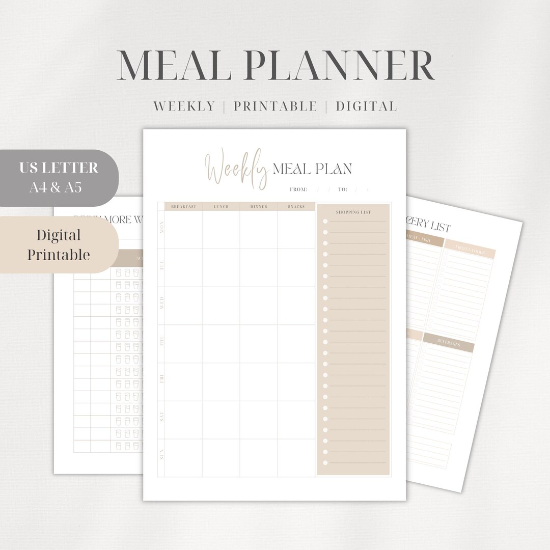 Weekly Meal Planner Printable Weekly Food Diary Grocery List Printable ...
