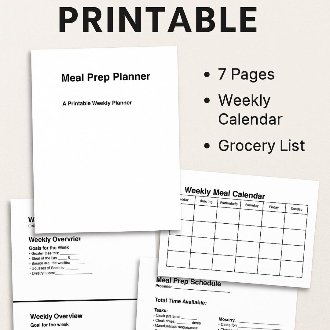 Meal Prep Planner – Printable Weekly Meal Planning Calendar | Grocery ...