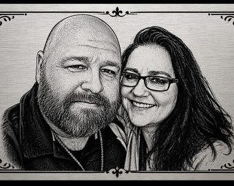 Engraved Metal Business Card: Custom Portrait Wallet Photo