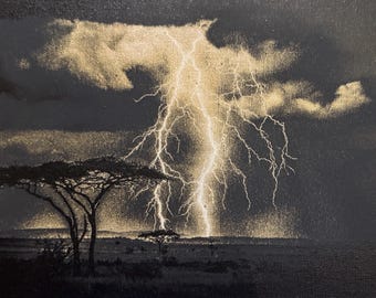 Laser Engraved Canvas Print | Lightning Storm Landscape Wall Art