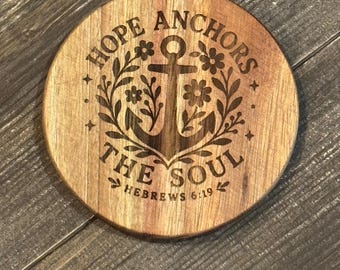 Acacia Wood Coaster Hebrews 6:19– Anchor of Hope Faith Decor