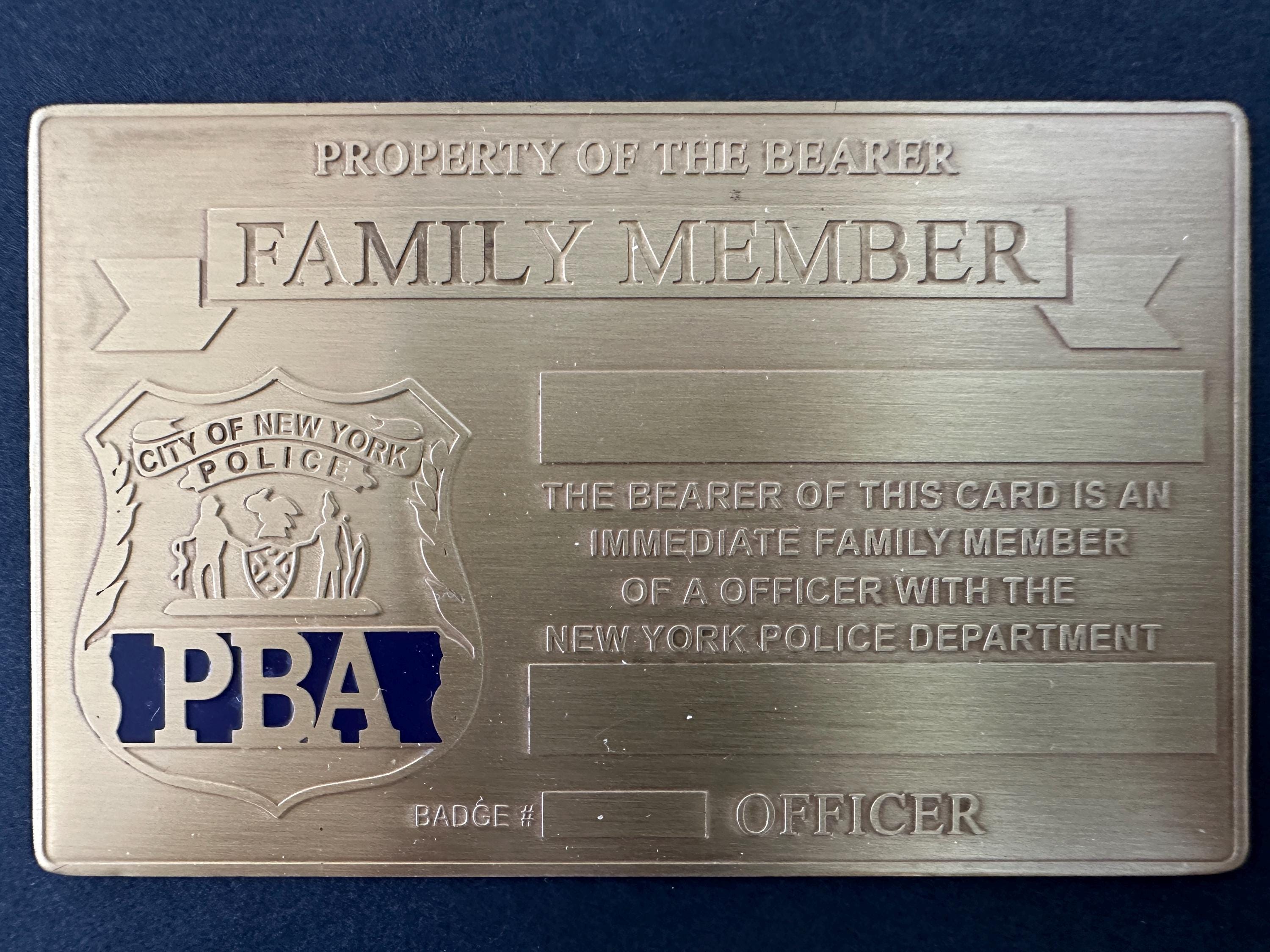 LIFETIME Brand New NYPD PBA Brass Gold Card Etsy