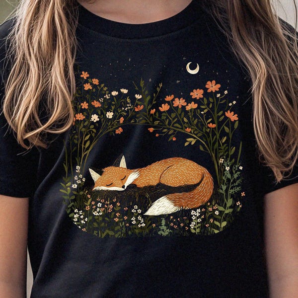 Sleeping Fox Floral T-shirt | Folk Art Cotton Nightgown