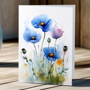 Cartão de felicitações de papoulas em aquarela – Cartão de aniversário, Cartão de dia das mães, Cartão de dia das mulheres, Cartão para todas as ocasiões, Impressão de arte floral, Conjunto variado