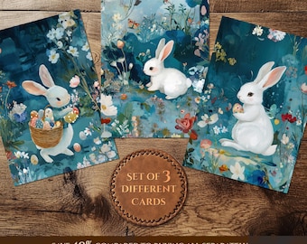 Precioso juego de tarjetas de conejito de Pascua: preciosas tarjetas de Pascua con adorables impresiones artísticas de conejos de Pascua.