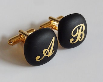 Monogram Cufflinks - Gold initials on black matte glass