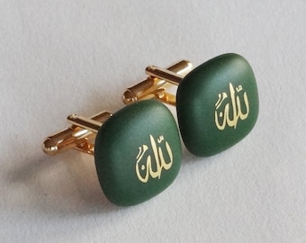 Allah Cufflinks - Matte dark green, matte black and matte ivory color glass.