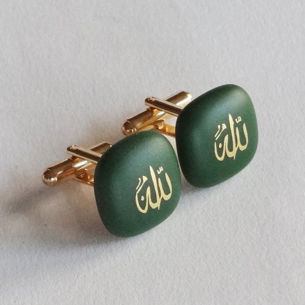 Allah Cufflinks - Matte dark green, matte black and matte ivory color glass.