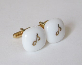 Musical Note Cufflinks  - One-of-a-kind - Gold plated hardware.