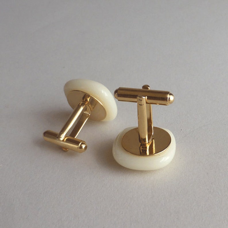 Monogram Cufflinks Gold initials on ivory color glass