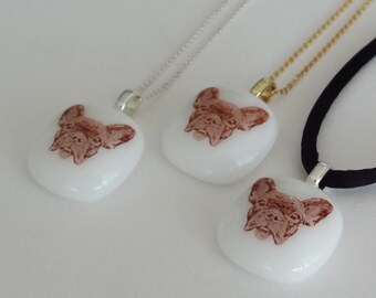 French Bulldog Necklace - French Bulldog Pendant - Sepia on White Art Glass