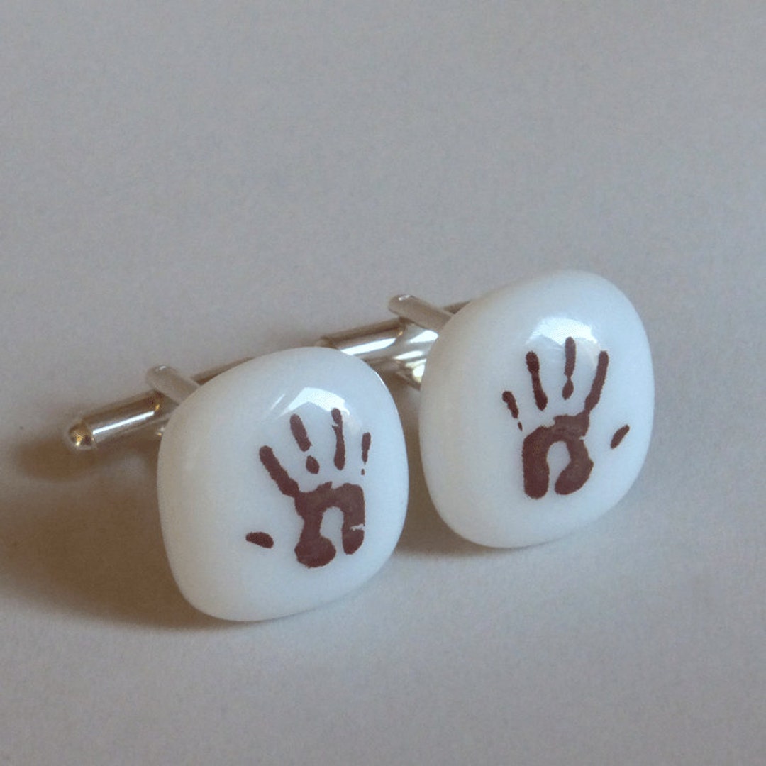 Handprint Cufflinks Fused Glass Etsy