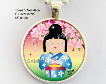 Gift for tween, Kawaii Kokeshi pendant