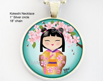 Anime Kokeshi Charm necklace, Gift for friend