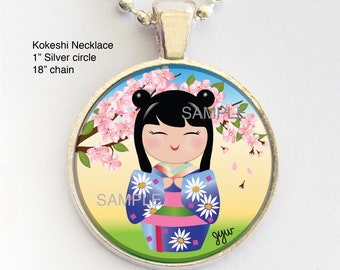 Gift for her, Cute Doll Kokeshi Necklace