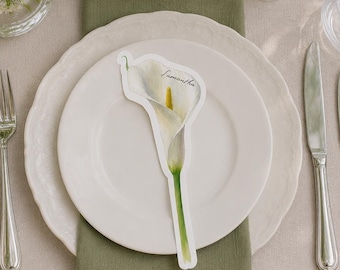 White Calla Lily Place Card Template, Watercolor Wedding Decor, Cricut Print Then Cut SVG, Digital Download