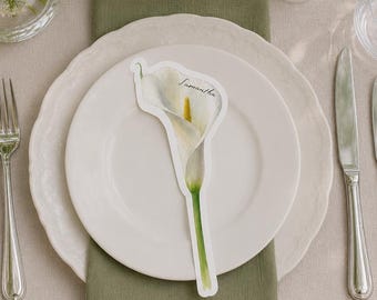 White Calla Lily Place Card Template, Watercolor Wedding Decor, Editable Name Card (Digital Download)