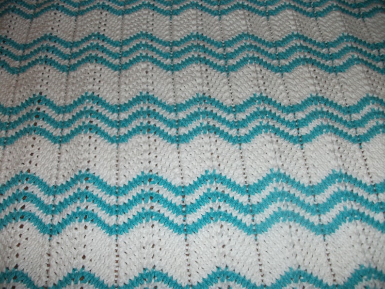 White and Turquoise Cotton Chevron Baby Blanket