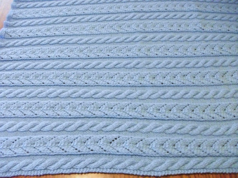 Pastel Blue Cables and Lace Baby Blanket - Etsy