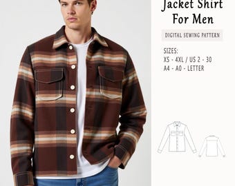 Men's Shirt Jacket Sewing Pattern, Men Jacket Pattern, Shirt Jacket Sewing Pattern for Men, Men Sewing Pattern,Shirt Pattern Men Men Pattern