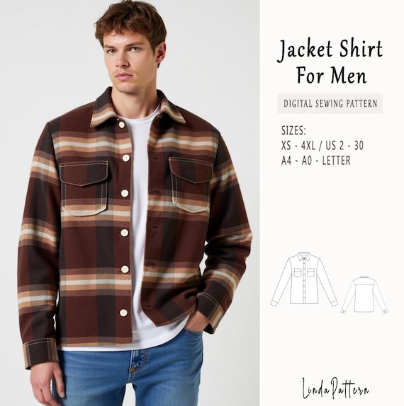Men's Shirt Jacket Sewing Pattern, Men Jacket Pattern, Shirt Jacket Sewing Pattern for Men, Men Sewing Pattern,Shirt Pattern Men Men Pattern