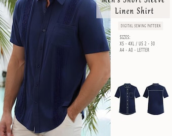 Men's Linen Short Sleeve Shirt Sewing Pattern, Plus Size (PDF Pattern)