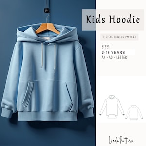 Patrón de costura de sudadera con capucha para niños, patrón de sudadera, patrón para niños, patrón PDF, patrón para principiantes, patrón de costura para niños pequeños, patrón de sudadera con capucha para niño