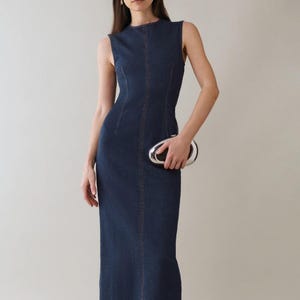 ノースリーブ マキシドレス 縫製パターン、ラウンド ネック ボディス ストレート マキシドレス、プリンセス シーム ドレス PDF パターン、イブニングドレス、US サイズ 2-30