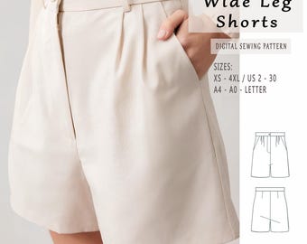 Łatwy wzór na szorty pdf | XS-XXL | Szerokie szorty pdf Wzór do szycia | Natychmiastowe pobranie | wzór do szycia piżamy Szycie damskich szortów A0 A4