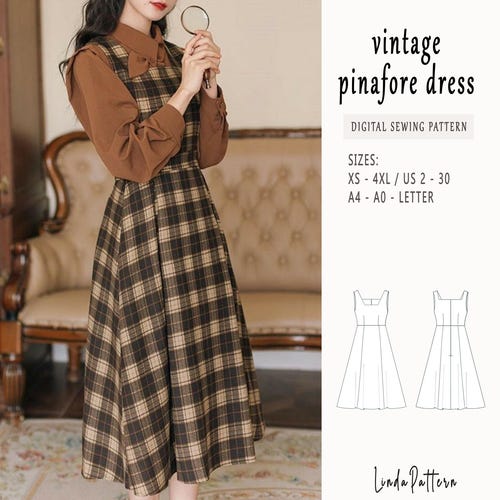 Vintage Square Neck Pinafore Dress Sewing Pattern, Overall Dress Pattern, Sewing  Patterns, Women Sewing Pattern Dress, Overall Autumn Dress - Etsy