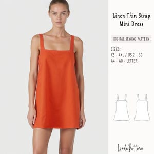 Linen Mini Dress Pattern, Women Dress Sewing Pattern, Summer Linen Dress, Sewing Patterns, Prom Dress, Sundress Pattern, Size XS - 5 XL